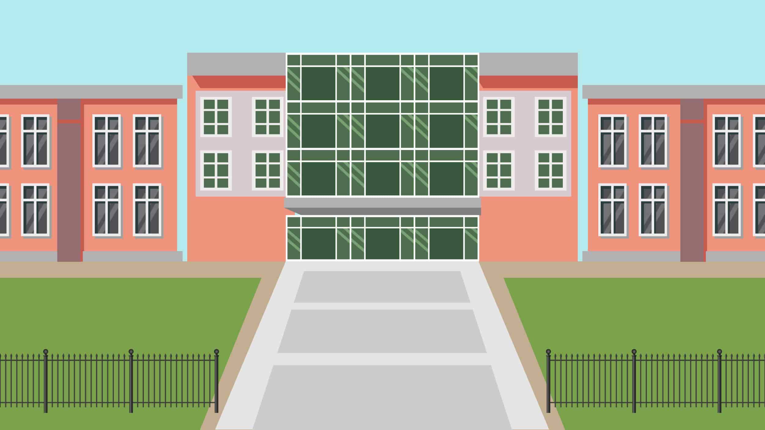 An illustration of a residential hall.
